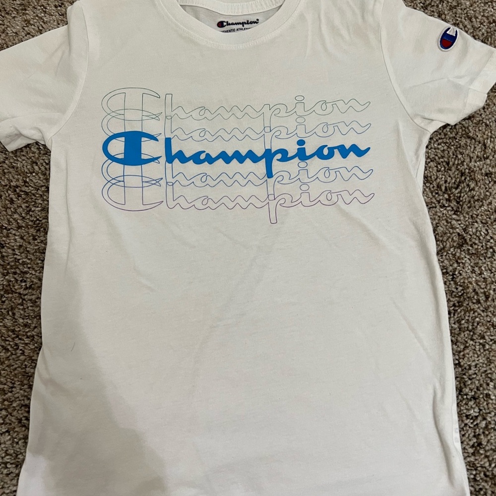 Champion White T-Shirt with Blue Logo